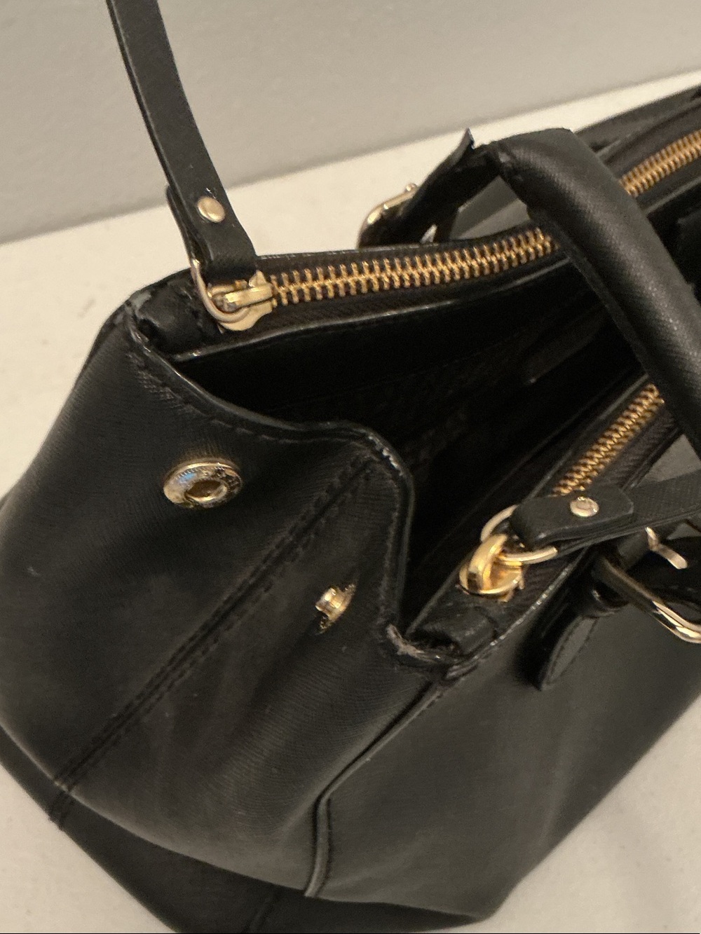 kate spade Black Leather Satchel with Gold Logo - Picture 8 of 9